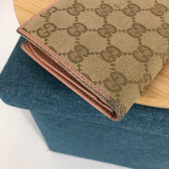 Gucci GG Tan Canvas Python Strap and Pink Trim Continental Wallet / Purse wallet - Picture 11 of 14